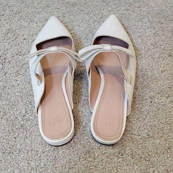 AD & DAUGHTERS Jemma Croc White Leather Flat Pointed Slip On Mule Shoes 9 - Picture 5 of 8